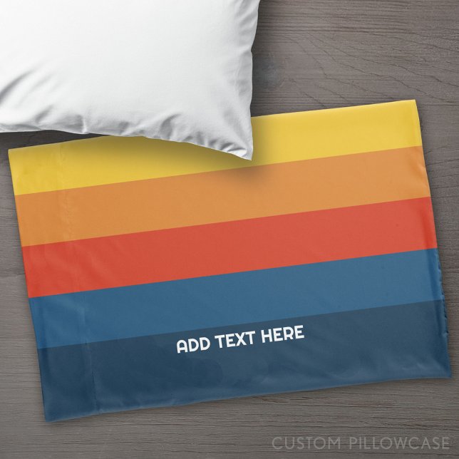 Housse D'oreillers Bandes de coucher de soleil rétroactives avec nom  (Custom Pillowcase)