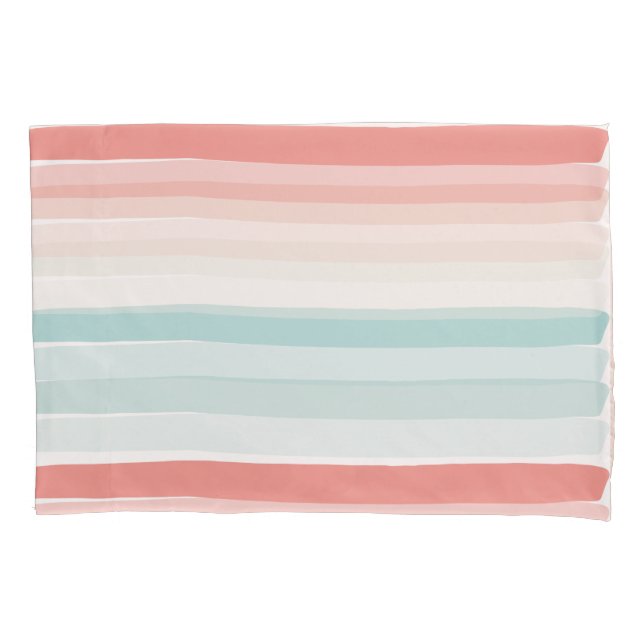 Housse D'oreillers Bandes estivales en corail et turquoise (devant)