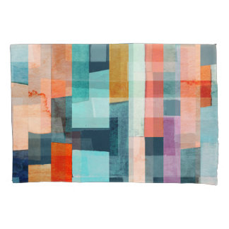 Housse D'oreillers Bandes géométriques multicolores, motif tendance.