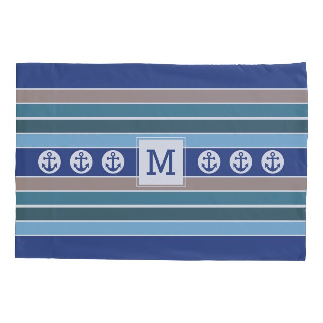 Housse D'oreillers Bandes Nautiques monogrammes personnalisées (Dos)