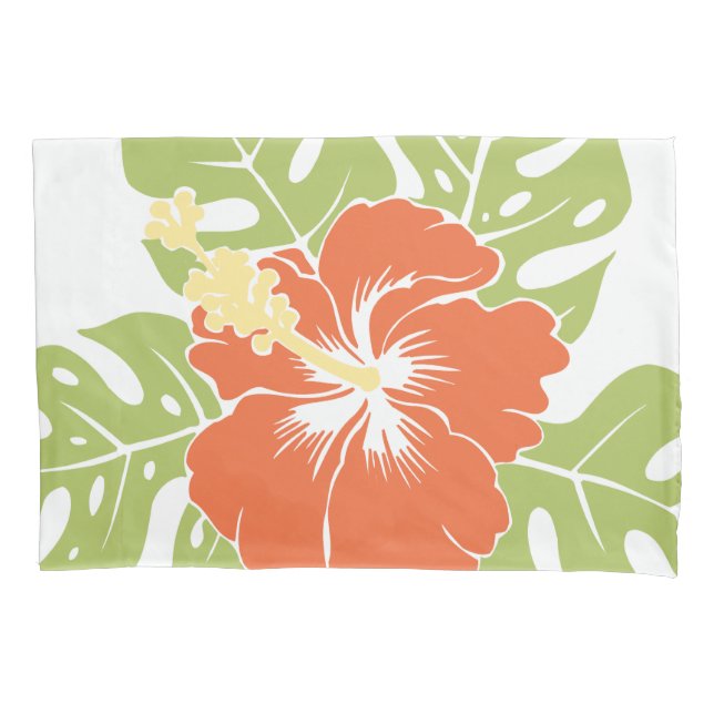 Housse D'oreillers Banzai Beach Hibiscus hawaïen bande réversible (devant)
