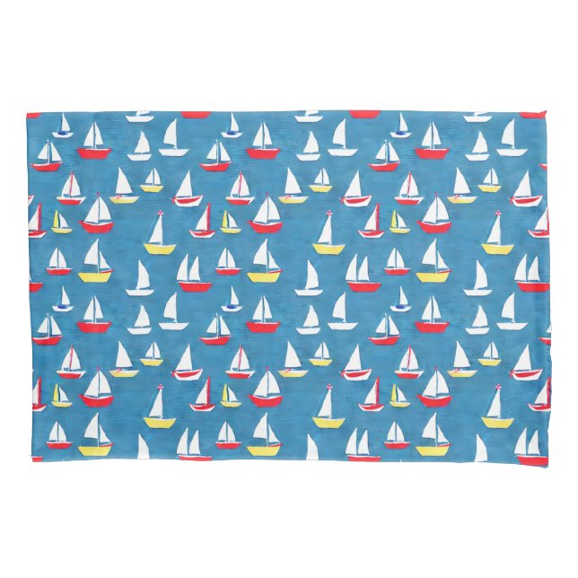 Housse D'oreillers Bateaux à voile Motif bleu (devant)