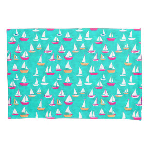 Housse D'oreillers Bateaux à voile Motif Rose & Aqua