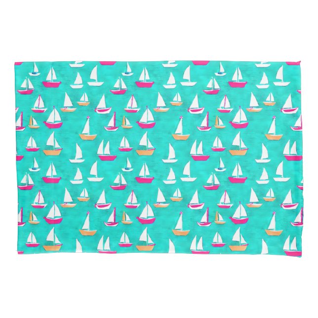 Housse D'oreillers Bateaux à voile Motif Rose & Aqua (devant)