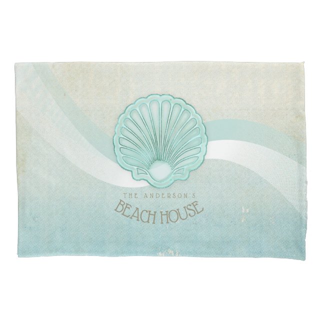 Housse D'oreillers Beach House Clam Shell Aqua Blue ID623 (devant)