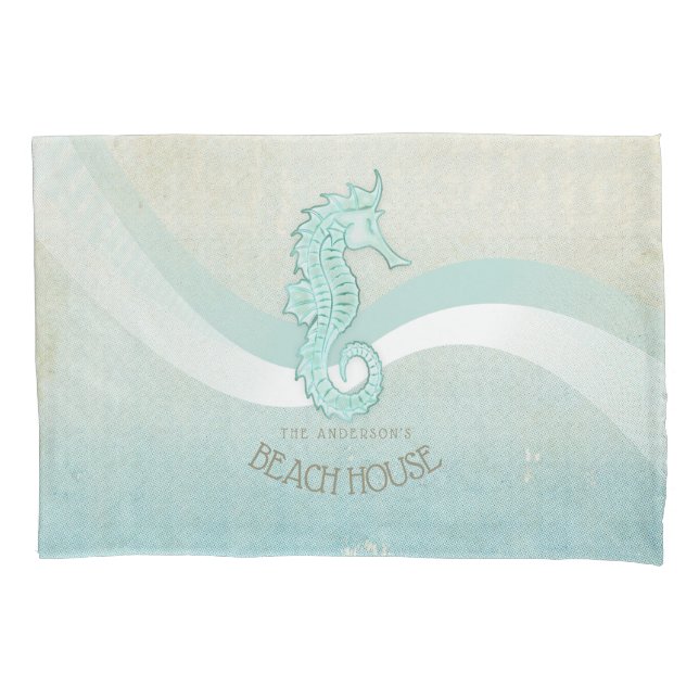 Housse D'oreillers Beach House Seahorse Aqua Blue ID623 (devant)