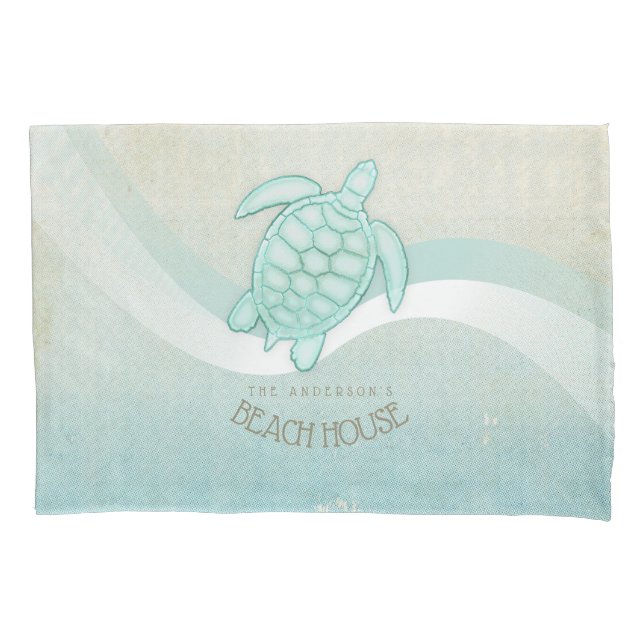 Housse D'oreillers Beach House Tortue nautique Aqua Blue ID623 (devant)