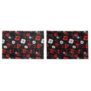 Housse D'oreillers Beau Rose rouge et blanc Arrière - plan noir