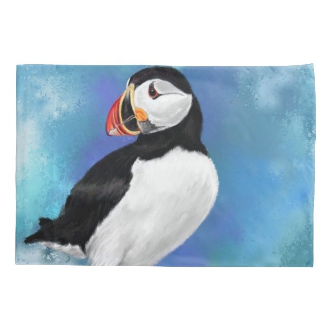 Housse D'oreillers Beautiful Atlantic Puffin Bird Painting Art Migned (Dos)