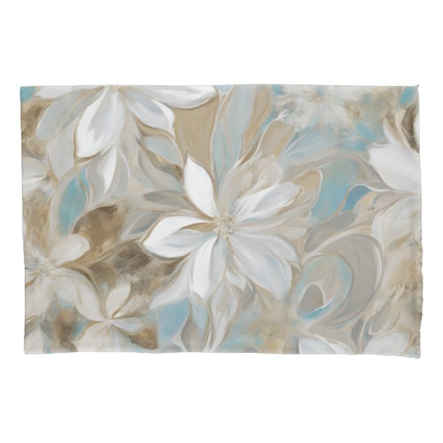 Housse D'oreillers Beige Brown Bleu Floral Turquoise (devant)