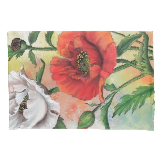Housse D'oreillers Bel Coussin de Coque de pavots blancs rouges (devant)