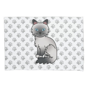 Housse D'oreillers Birman / Ragdoll Point Bleu Chat & Pattes Mignon