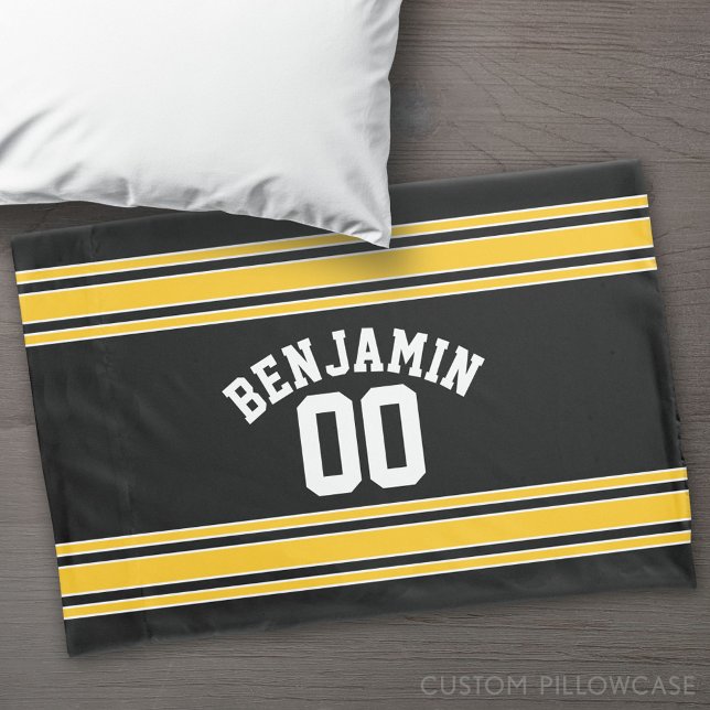 Housse D'oreillers Black and Gold Sports Jersey Nom personnalisé Numé (Custom Pillowcase)