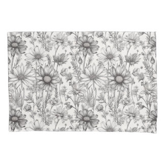 Housse D'oreillers Black flowers drawing
