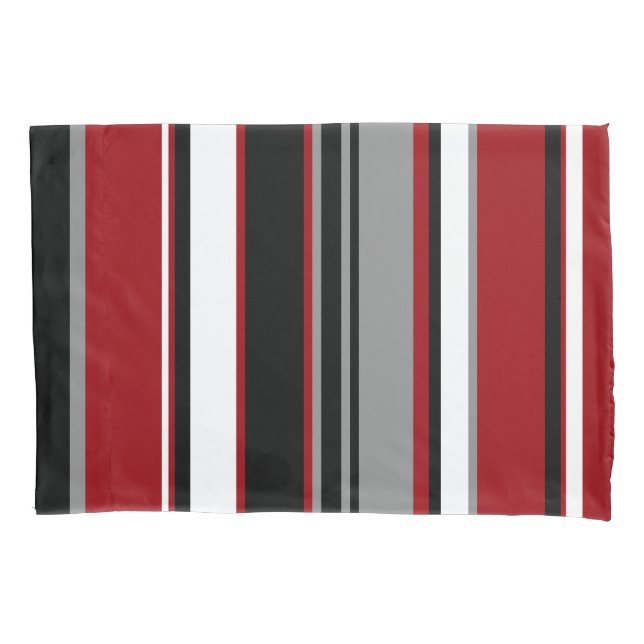 Housse D'oreillers Black, Gray Red and White Stripes (devant)