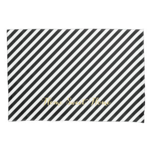 Housse D'oreillers Black White Stripes Moderne Motif Gold Monogramme