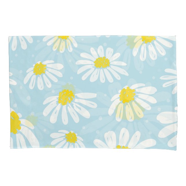 Housse D'oreillers Blanc bleu marguerite Arrière - plan sans couture (devant)