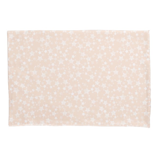 Housse D'oreillers Blanc sur Pêche/Apricot | Motif d'étoiles d'impres (devant-gauche)