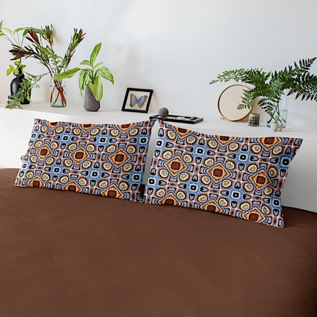 Housse D'oreillers Bleu Beige Taupe Dark Tribe Brown Art (Créateur téléchargé)
