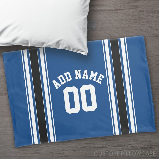 Housse D'oreillers Bleu et Black Jersey Grandes Nom personnalisé Numé (Custom Pillowcase)