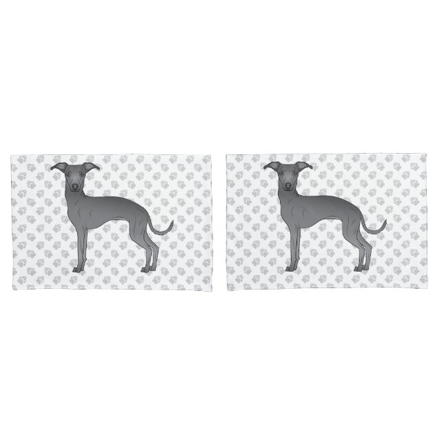 Housse D'oreillers Bleu Italien Greyhound Dessin Chien avec pattes (devant-Set)
