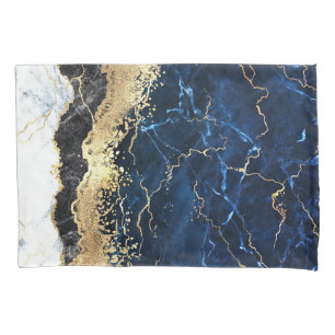 Housse D'oreillers Bleu noir Marbre blanc