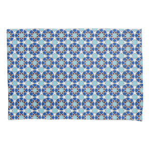 Housse D'oreillers Bleu oriental blanc marocain géométrique arabesque