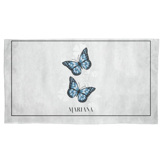 Housse D'oreillers Bleu papillon Floral Coussin Coque (devant)