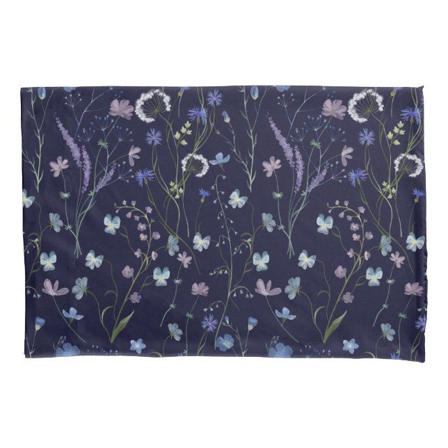 Housse D'oreillers Bleu pourpre joli Fleur sauvage motif floral (devant)