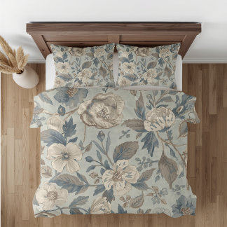 Housse D'oreillers Bleu sarcelle poussiéreux marron beige florale de
