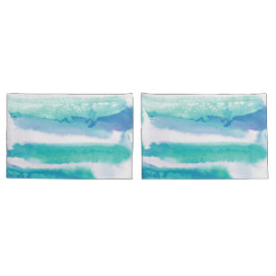 Housse D'oreillers Bleu turquoise Bleu Bleu Rayures d'aquarelle