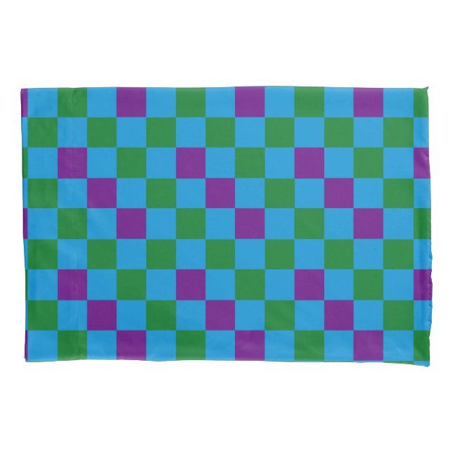 Housse D'oreillers Bleu Vert Motif à Carreaux Design Violet  (devant)
