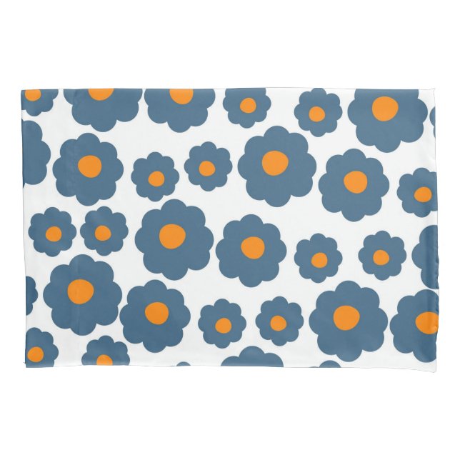 Housse D'oreillers Bleu Whimsical & Orange Floral Retro, Gai (devant)