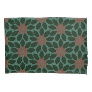 Housse D'oreillers Bloc Imprimer Carrelage Fleurs vert foncé rouge