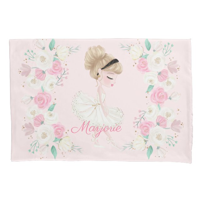 Housse D'oreillers Blonde personnalisée Ballerina Pink Floral (devant)