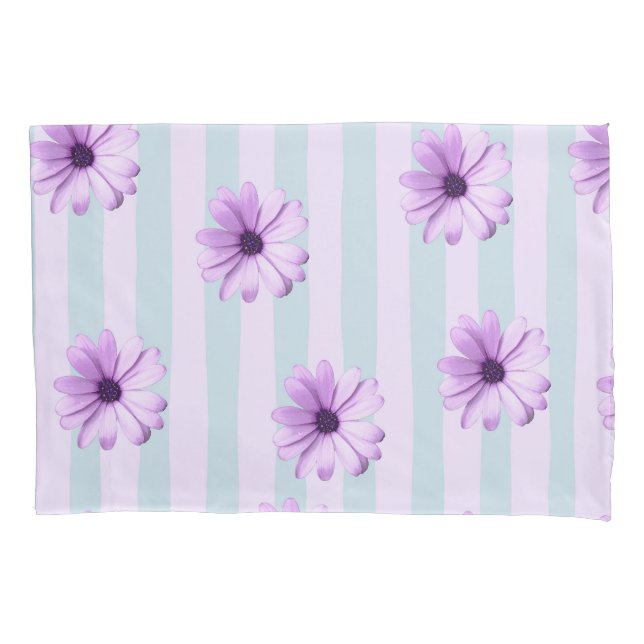 Housse D'oreillers blue and purple striped daisy pattern (devant-gauche)