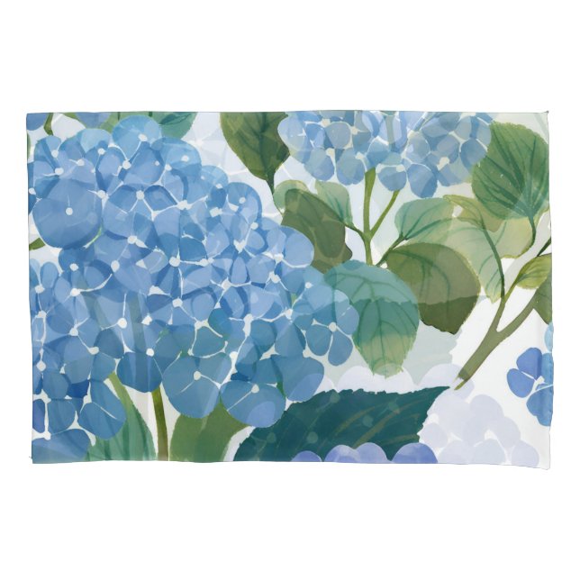 Housse D'oreillers Blue Hydrangeas | Beau Floral Bush (devant)