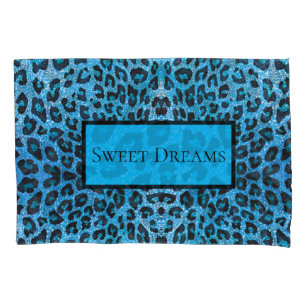 Housse D'oreillers Blue Leopard Faux Sparkle Sweet Dreams Modern Chic