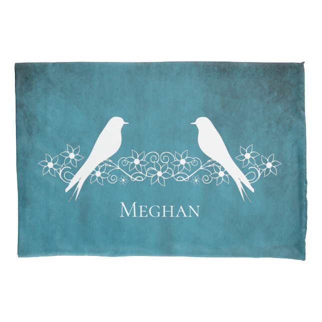 Housse D'oreillers Blue Lovebirds Floral Vine Pillowcase (devant)