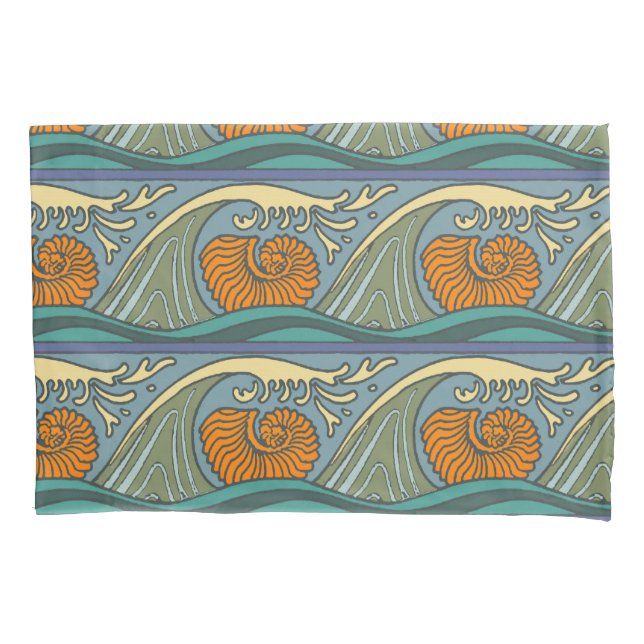 Housse D'oreillers Blue Ocean Waves Nautilus Seashell Motif Nouveau (devant)