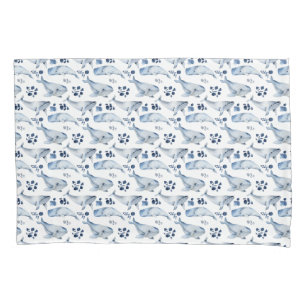 Housse D'oreillers Blue White Whale Ocean Motif Nursery