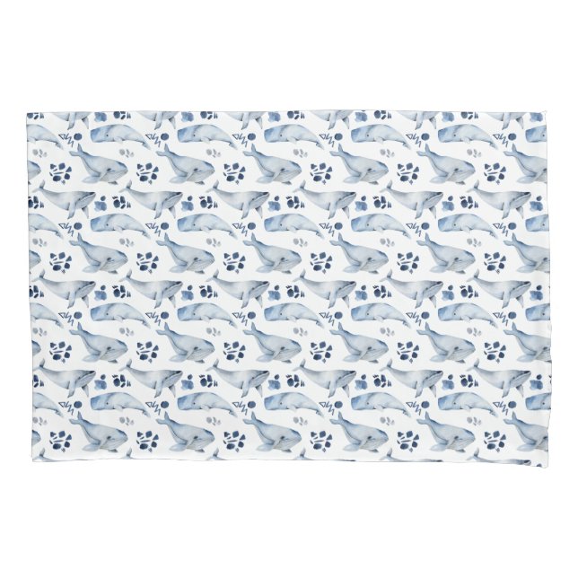 Housse D'oreillers Blue White Whale Ocean Motif Nursery (devant)