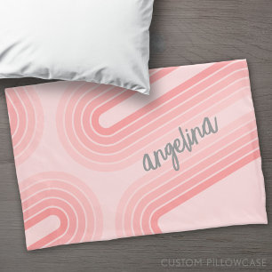 Housse D'oreillers Blush Pink Mod Retro Stried Motif Nom personnalisé