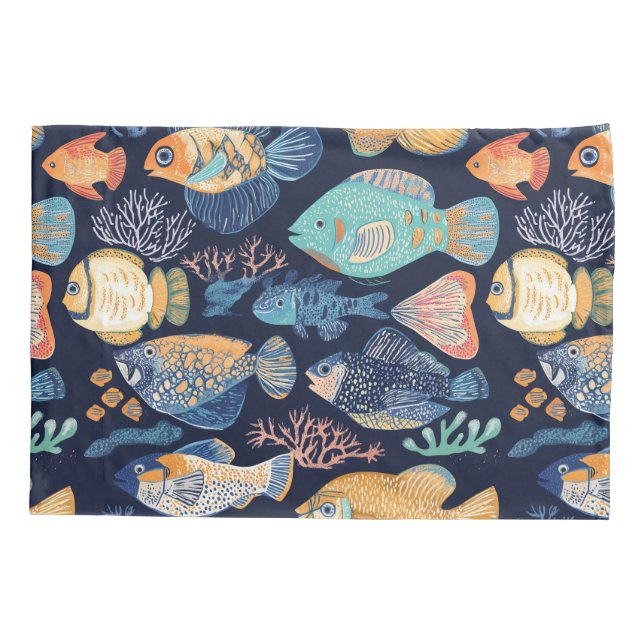 Housse D'oreillers Boho Coral Reef Motif de poisson (Dos-gauche)