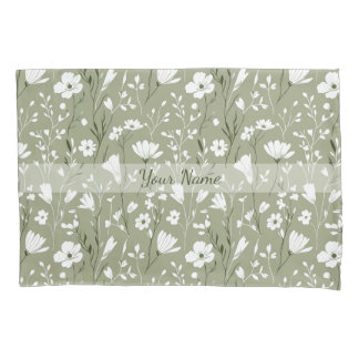 Housse D'oreillers Boho Sage Green Botanical Personalized Floral 