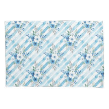 Botanical Floral Stripe Blue White Watercolor