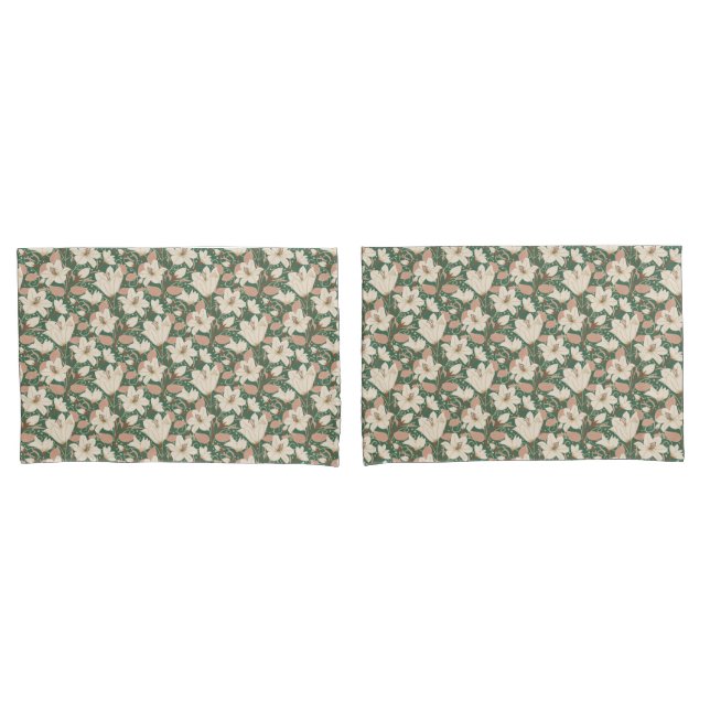 Housse D'oreillers Botanique Vert Beige Lily Floral (devant-Set)