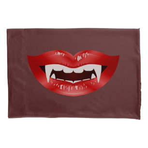 Housse D'oreillers Bouche de vampire rouge avec crocs sur fond de cou