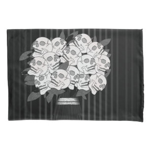 Housse D'oreillers Bouquet de Roses Crânes Noir & Blanc