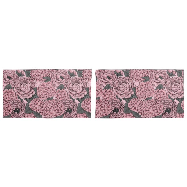 Housse D'oreillers Bouquet floral en rose (devant-Set)